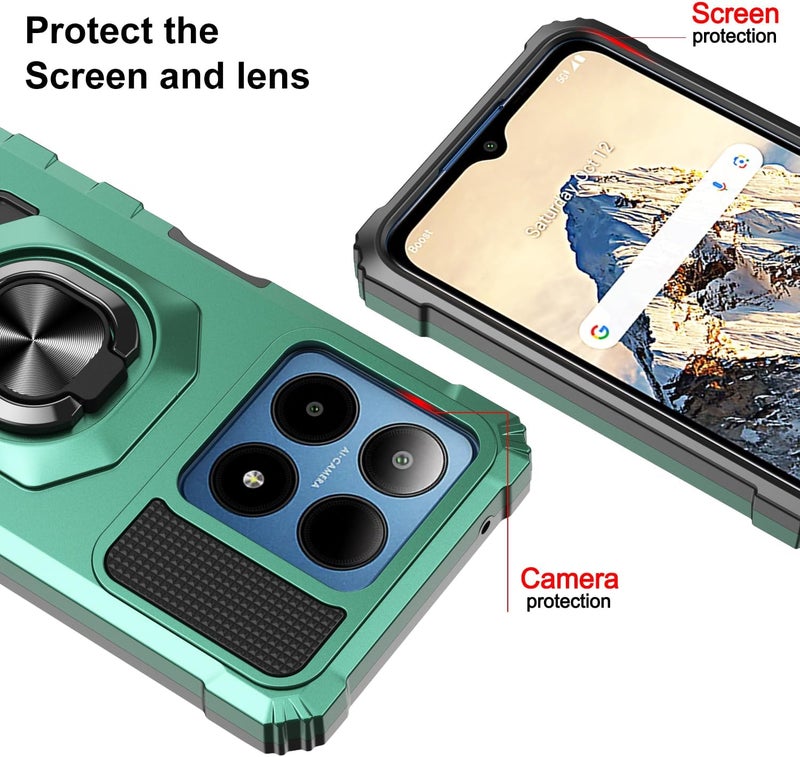 Mocotto for Boost Summit 5G Phone Case with Tempered Glass Screen Protector,Military Grade Heavy Duty Shockproof Protective Cover,with Ring Kickstand (Boost Summit 5G,Dark Green) - Image 2